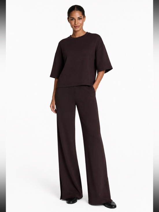 SPANX Pants - Spanx Set Two Piece Truffle Brown Air Essential Smooth Lisse Wide Leg Boxy Tee